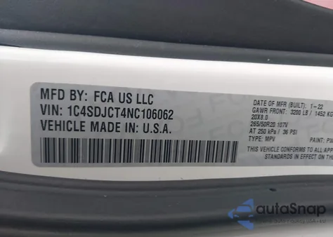 2022 Dodge Durango R/T Plus Awd z USA, uszkodzony, nr VIN 1C4SDJCT4NC106062